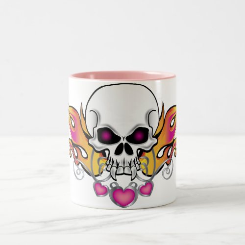 Flaming Skull and Hearts Two_Tone Coffee Mug