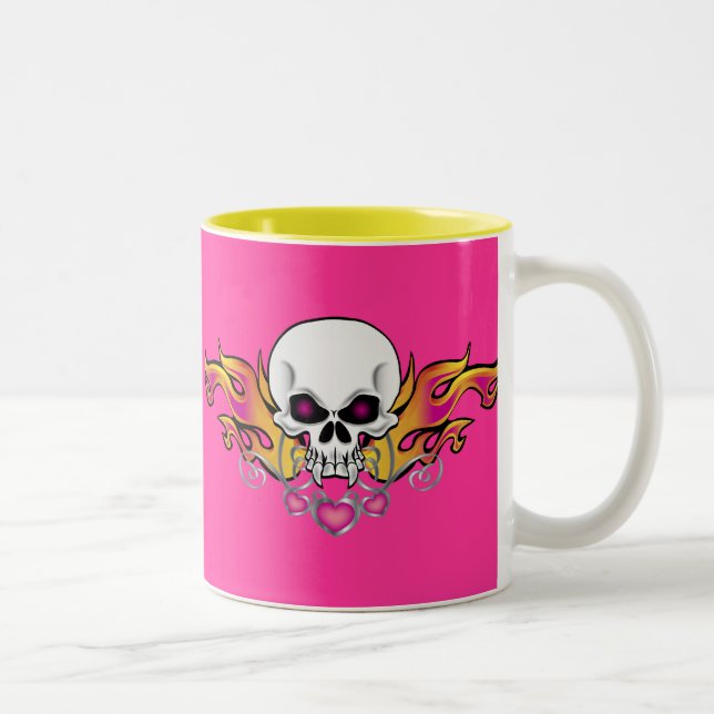 Flaming Skull and Hearts Two-Tone Coffee Mug (Right)