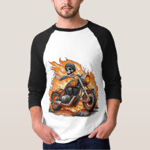Flaming Skull bike Rock & Roll Emblem T-Shirt