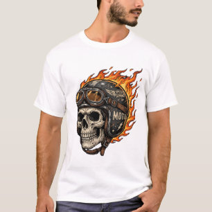 Flaming Skull Biker Helmet Retro Motorcycle Rider T-Shirt