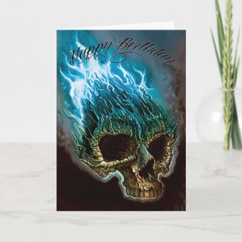 Flaming Skull Birthday Card