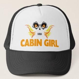 Flaming Skull Cabin Girl Trucker Hat