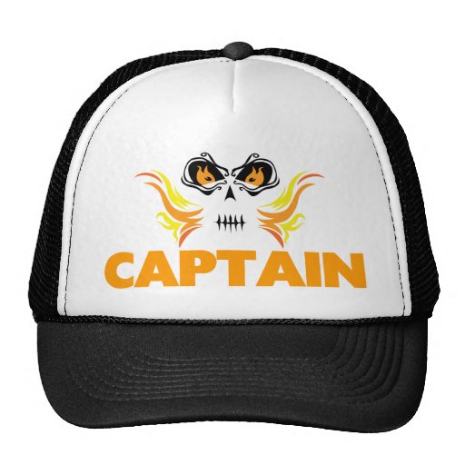 Flaming Skull Captain Trucker Hat | Zazzle