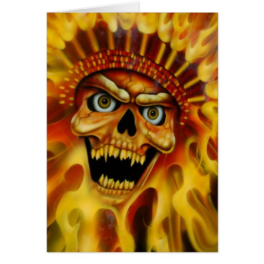 Flaming Skull Chief Birthday Card