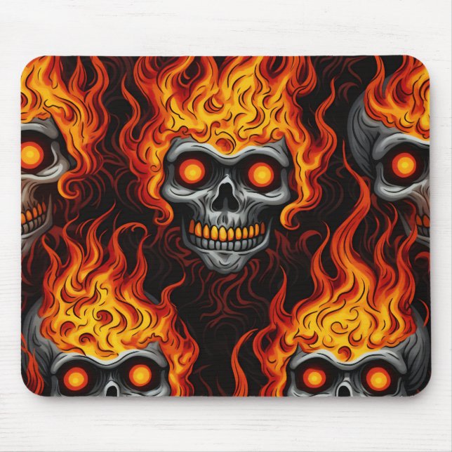 Flaming skull design gothic tattoo rock and roll s mouse pad (Front)