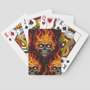 Flaming skull design gothic tattoo rock and roll s poker cards