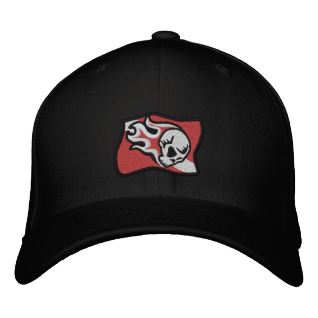 flaming skull dive flag embroidered baseball hat (Front)