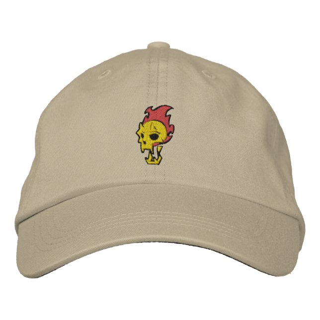 Flaming Skull Embroidered Baseball Hat (Front)