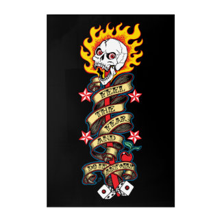 Flaming Skull Feel the Fear Acrylic Print