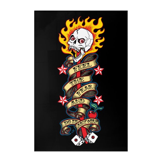 Flaming Skull Feel the Fear Acrylic Print (Front)