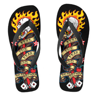Flaming Skull Feel the Fear Flip Flops