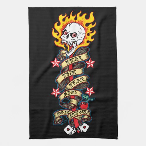 Flaming Skull Feel the Fear Kitchen Towel