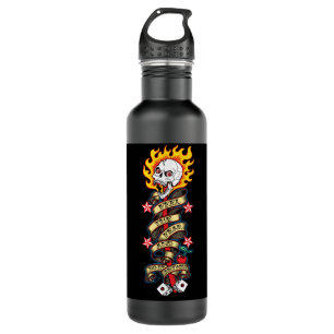 Flaming Skull Feel the Fear Stainless Steel Water Bottle