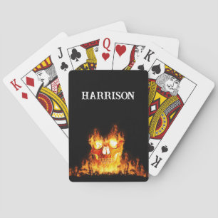 Flaming Skull Flames Fire Circle Monogram Poker Cards