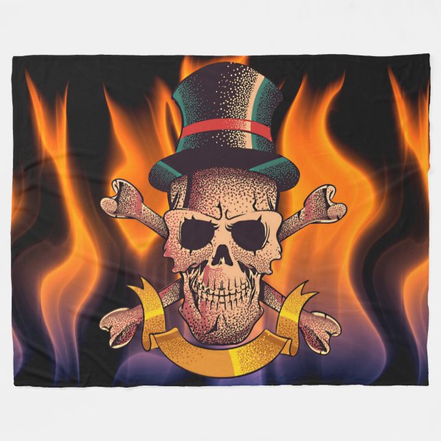 Flaming Skull Fleece Blanket (Front (Horizontal))