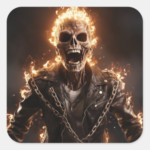 Flaming Skull Fury Square Sticker