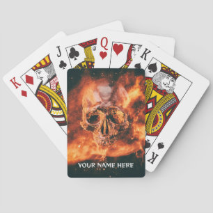 Flaming skull in space poker cards