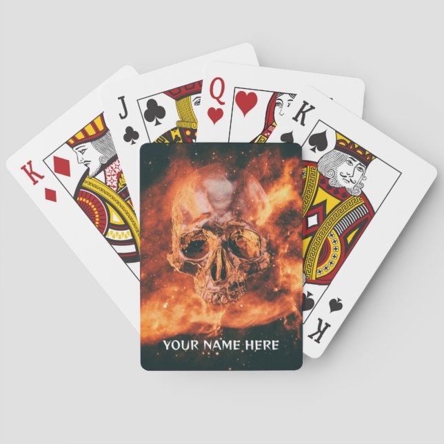 Flaming skull in space poker cards (Back)