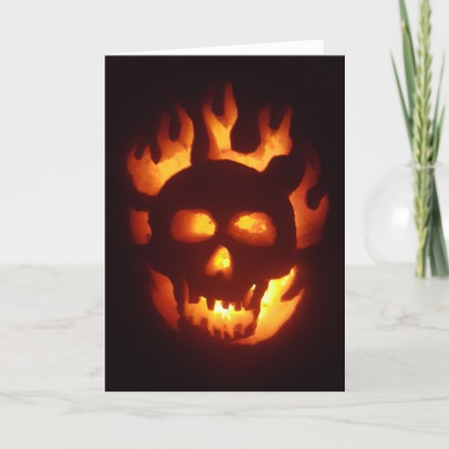 âœFlaming Skull Jack_O_Lantern Halloweâen Card