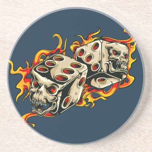 Flaming Skull Lucky Dice Coaster