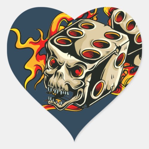 Flaming Skull Lucky Dice Heart Sticker