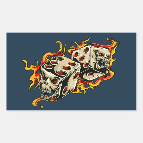 Flaming Skull Lucky Dice Rectangular Sticker