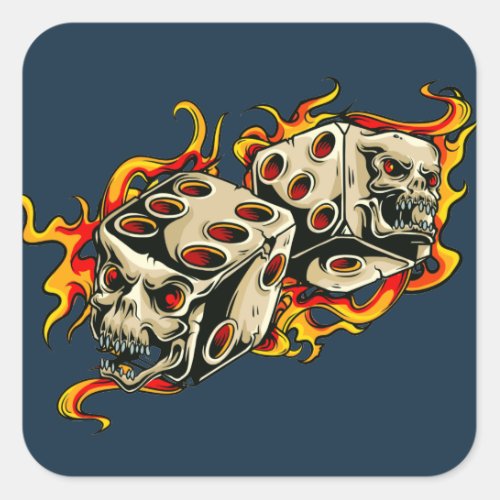Flaming Skull Lucky Dice Square Sticker