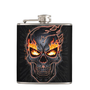Flaming Skull - Metal Engraving Art #2 Flask