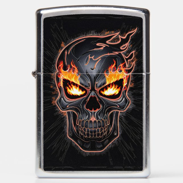 Flaming Skull - Metal Engraving Art #2 Zippo Lighter (Front)