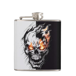 Flaming Skull - Metal Engraving Art #4 Flask