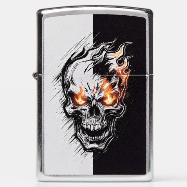 Flaming Skull - Metal Engraving Art #4 Zippo Lighter (Front)
