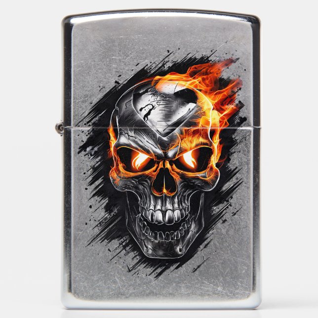 Flaming Skull - Metal Engraving Art Zippo Lighter  (Front)