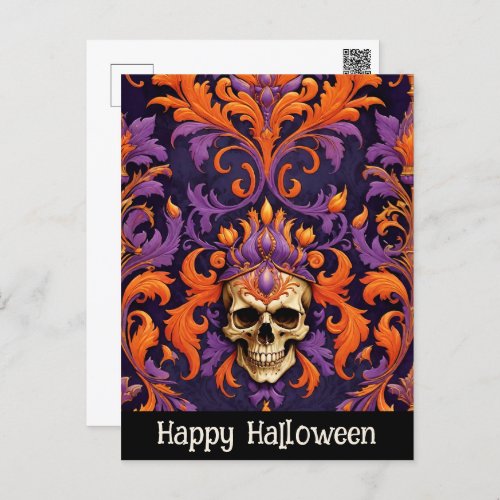 Flaming Skull Mystic Occult Happy Halloween Holiday Postcard