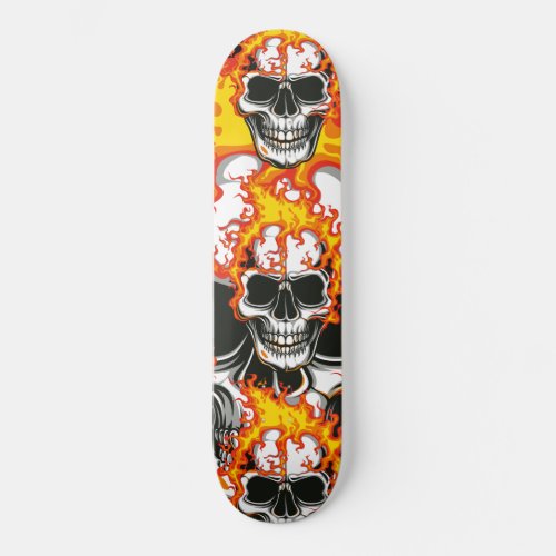 Flaming Skull On Fire  Skateboard