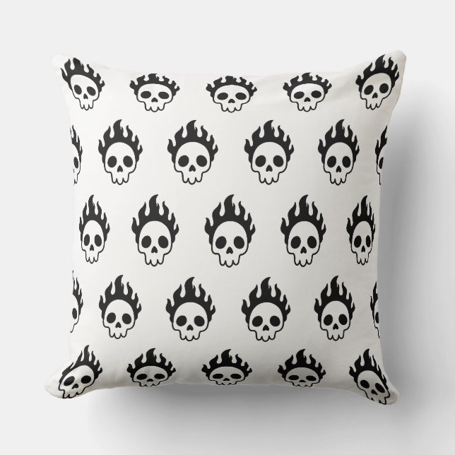 Flaming Skull Pattern Halloween Throw Pillow (Front)