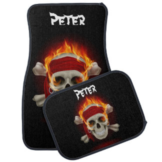 Flaming Skull, Personalized Black Car Floor Mat