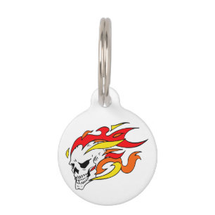 Flaming Skull Pet ID Tag