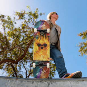Flaming Skull Skateboard