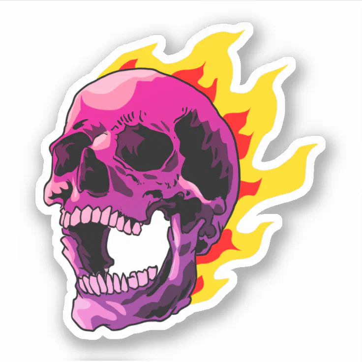 Flaming skull sticker | Zazzle