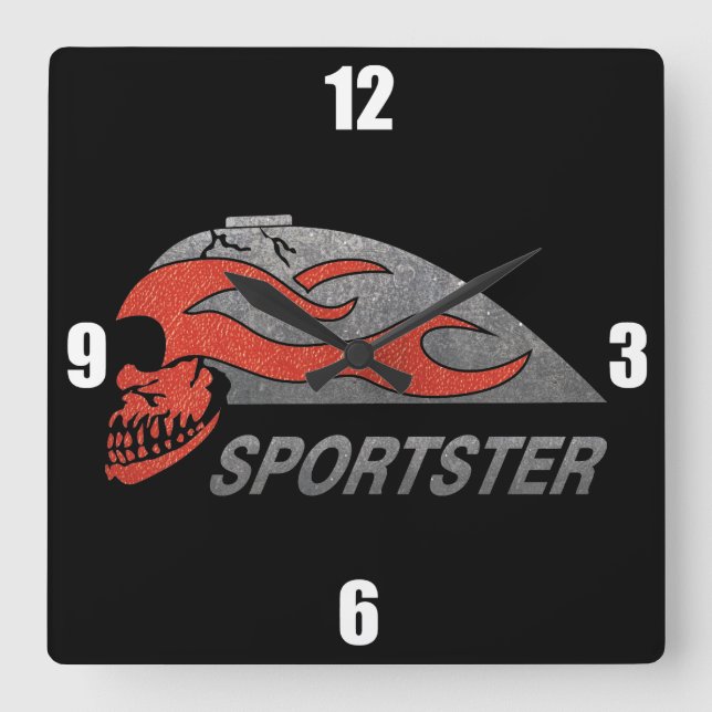 Flaming Skull Tank Square Wall Clock (Front)