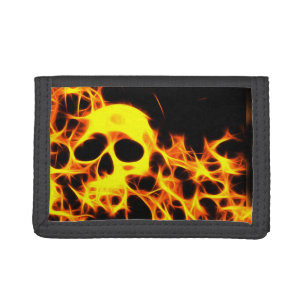 Flaming skull tri-fold wallet