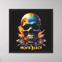 Flaming Skull with World Map and Guns