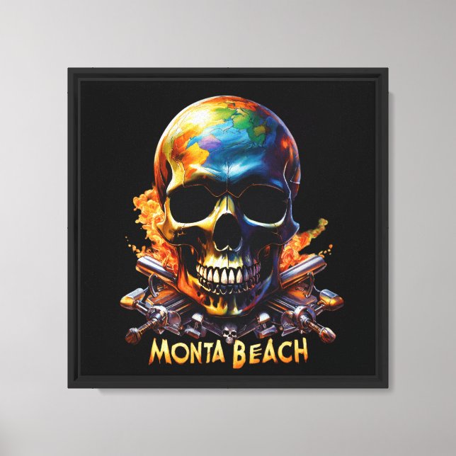 Flaming Skull with World Map and Guns Canvas Print (Front)