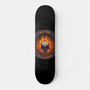 Flaming Skull With Your Name Black Purple Orange Skateboard