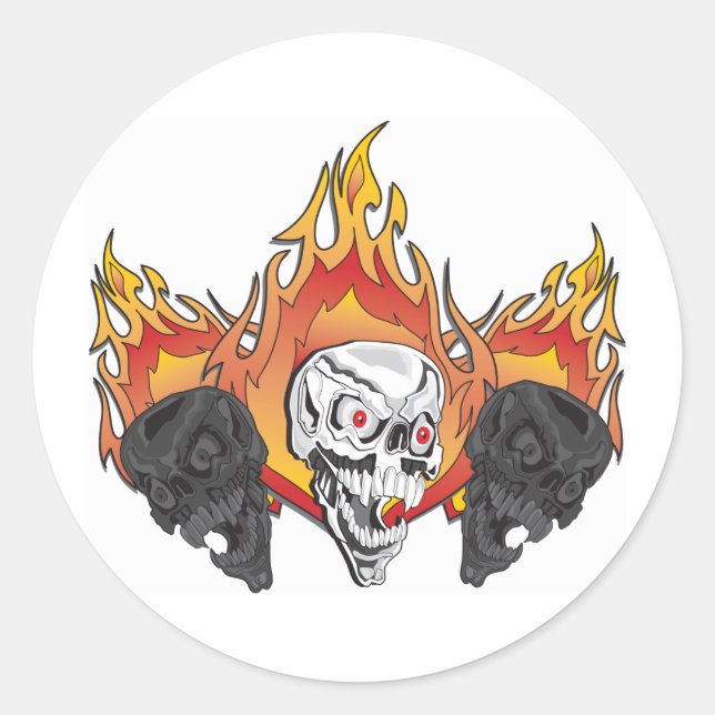Flaming Skulls Classic Round Sticker (Front)
