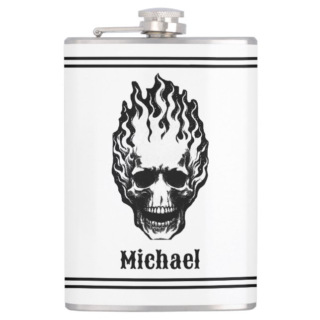 Flaming Skulls Personalized Flask (Front)
