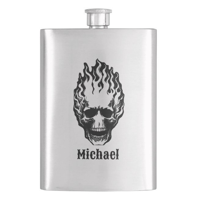 Flaming Skulls Personalized Flask (Front)