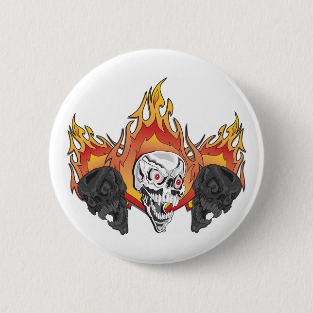 Flaming Skulls Pinback Button (Front)