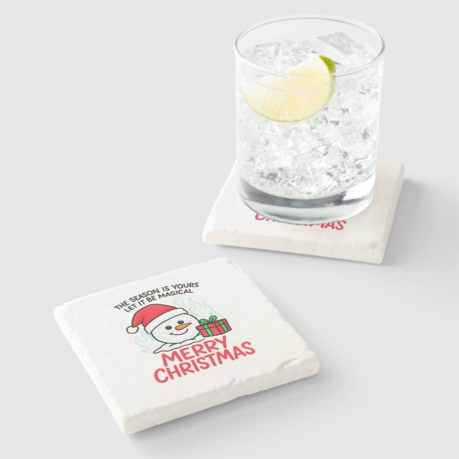 Flaming Snowman Christmas Festive Drink Stone Coaster (Side)