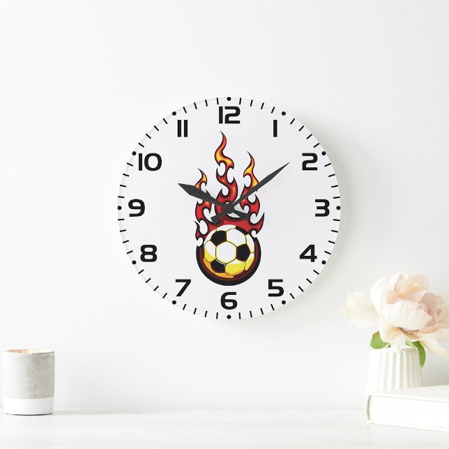 Flaming Soccer Ball Hot Fire Sports Large Clock (Creator Uploaded)